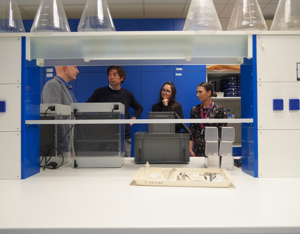 Visit of the International Advisory Board to the BMC SAS, visit to the laboratories. From right Dr. Viktória Čabanová, Dr. Ivana Nemčovičová, ISAB member prof. Christian Drosten and Dr. Boris Klempa.