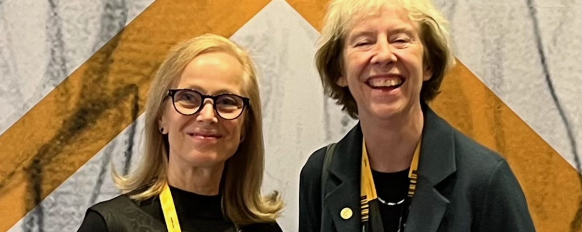 EMBO Director Fiona Watt (right) and Professor Silvia Pastorek (left) at the EMBO community meeting in Heidelberg during the inauguration of new members.